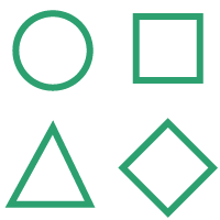 Formas geométricas - círculo, quadrado, triângulo e losango