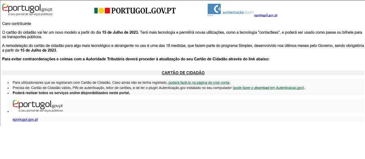 Estes e-mails fraudulentos não são enviados pela AMA ou por qualquer aplicação relacionada com o portal ePortugal